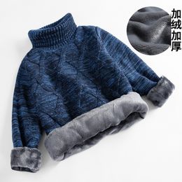 Pullover Winter Big Children Thick Sweaters Boy Girl Knitted Turtleneck Kids High Collar Sweater Plus Velvet Warm Knitwear 210Y 230907