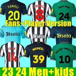 23 24 Newcastle Futebol Jerseys NOVO CASTELO BRUNO G. JOELINTON ISAK 2023 2024 NUFC Fans United MAXIMIN WILSON ALMIRON Camisa de futebol Mens Kids Kit