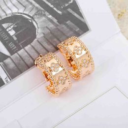 2023 Luxury quality charm half round shape with diamond and flower design in two colors plated have box stamp PS7615B