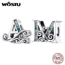 Charms WOSTU 925 Sterling Silver Vintage Letter A M Rainbow Charms Beads Pendant Fit Original Bracelet Necklace For Women Jewelry 230908