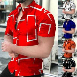 Men's Casual Shirts Geometric 3d Print Beach Short Sleeve Hawaiian Blouses Graphic Shirt Cuba Camisa Clothing 230907
