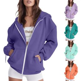 Women's Hoodies Womens Casual Solid Long Sleeve Zipper Hooded Coat Pocket Sweatshirt Tops Woman