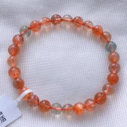 Strand Natural Arusha Orange Sunstone Strawberry Quartz Bracelet Clear Round Beads 6.4mm Women Bangle