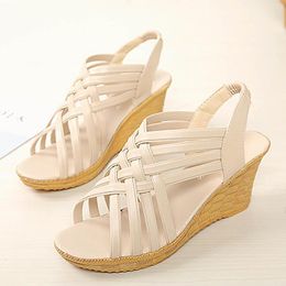 Sandals Women Sandal Flat Heel Sandalias Summer Casual Shoes Women's Fashion Higher Wedge Fish Mouth Hollow Soft Bottom