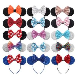 Hair Accessories Girl Big Bow Carnival Theme Mouse Ears Headband Girls Sequins 5 Bow Hairband With Crown Kids Festival Access240W
