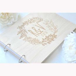 Other Event Party Supplies Personalised GuestBook wreath garden wedding Engraved Wooden Guest Book floral wedding decor 230907