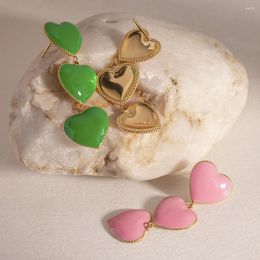 Dangle Earrings Drop Oil Heart Pendant Stainless Steel Elegant Statement 18k Gold Plated Jewellery Love Themed Valentines Gift Aretes De