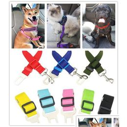 Dog Collars Leashes Pet Car Seat Safety Belt Harness Restraint Adjustable Lead Leash Travel Clip Dogs Supplies Accessories Drop Delive Dh6Yv
