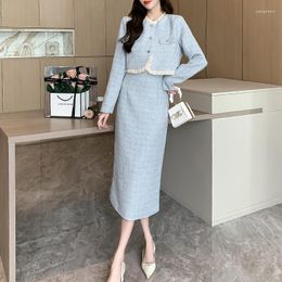 Two Piece Dress Autumn Small Fragrance Style Ladies Two-piece Suit Short Coat Crop Jackets And High-waisted Mid Skirt Skirts