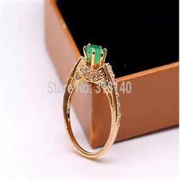 H1A58Green Red 100% Natural Emerald Ruby 14K Yellow Solid Gold ring 6 7 83014