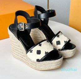 Embroidered Espadrilles wedge Sandals Platform heels Summer women's luxury designers Non slip rubber sole Fashion Sand Casual shoes factory footwear