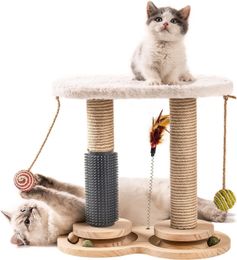 Other Cat Supplies Mewoofun Scratching Post for Indoor Cats with Soft Rabbit Fleece Perch Rest Natural Sisal Scratcher Interactive Toys 230907