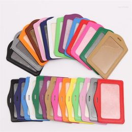Keychains Lot 100pcs 12color DIY ID Card Credit Holder PU Business Badge Mixed Color242D