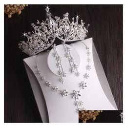 Jewellery Sets Baroque Sier Plated Crystal Leaf Bridal Crown Tiaras Choker Necklace Earring African Beads Set Drop Delivery Dhkwg