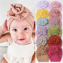 Berets 12Pcs/Lot Flower Baby Hat Toddler Turban Infant Head Wraps Kids Bonnet Beanie Cap For 0-18 Months Headband