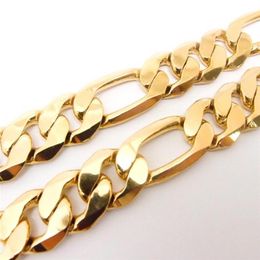 Men's 18 K Yellow Solid Gold G F Figaro Necklace Chain Link Flat Hammered Wide 12mm 24 239r