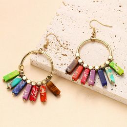 Dangle Earrings Ethnic Style Multicolor Natural Gem Tassel For Women Fashion Long Square Emperor Stone Drop Earring Boho Jewellery