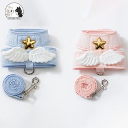 Dog Collars Leashes Beautiful Girl Wings Cat Harness 150cm Leash Cute Star and Set Angel Chest Strap Kitten Accessories 230907