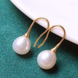 Dangle Earrings 925 Silver Natural Freshwater Pearl Earhook Beads Mirror Lustre Almost Flawless 9mm Size Simple Easy To Wear