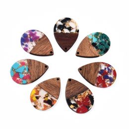 Charms 20pcs Transparent Resin Walnut Wood Pendants Waterdrop Charms for with Foil for Jewelry Earrings Necklaces Making Aceessories 230907