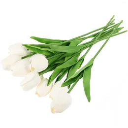 Decorative Flowers 12 Pcs Hand Vase Tulip Artificial Simulation Tulips Ornament Fake White Decor Delicate Bride