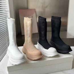 Fashion Socks Boots Women Sexy Boot Spring Winter Cotton Warm Designer Boots letter printed shoes Chunky Heels half boot Famous High Street Walking Shoes