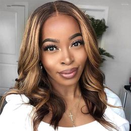 Highlighted 13x4 Lace Front Bob Wigs Body Wave Preplucked Honey Blonde Brown Brazilian Remy 13x1 T Part Wig 180 Density