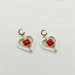 2023 Luxury quality Charm heart shape pendant necklace with red and white color drop earring in 18k gold plated have stamp box PS7296a