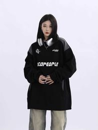 Deeptown Hippie Gothic Black Graphic Sweatshirts Women Y2K Cyber Punk Oversize Hoodies Korean Streetwear Long Sleeve Tshirts