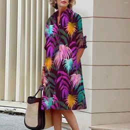 Casual Dresses S-5Xl Summer Shirt Polo Neck Evening Vintage Party Extra Long Beach Women's Loose Robe Tank Colorful