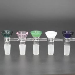 Colorful Glass Bowl for Hookahs Bongs 5mm Thick Funnel Bowls Pipes With Handle For smoking 14mm 18mm Male piece heady oil rigs LL