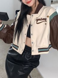 Baseball Jacket Women Autumn Vintage Cropped Coat Ladies Patchwork Korean Casual Outerwear Female Zip up Uniform 230908