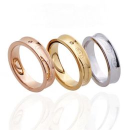 Europe America Fashion Lady Women Titanium Steel Engraved Letter 18K Gold Plated Settings Diamond Circular Arc Ring Rings 3 Colour 264Z