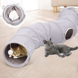 Other Cat Supplies Tunnel for Indoor Cats Collapsible Toys Play Tube 3 Ways S Shape Grey Suede Pet Crinkle Tunnels with Ball 230907