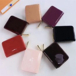 Whole Patent leather short wallet lady high quality shinny leather card holder coin purse women Fashion wallet classic zipper 217V