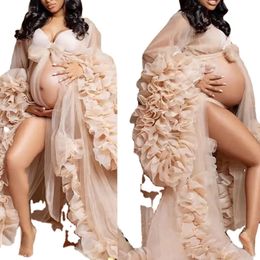 Hot Sale Tulle Robe Maternity Dress Spandex Polyester Sexig djup V-ringning Lång mantel för kvinnors moderskapsfoto