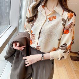 Women's Blouses Drop Long Sleeve Top Basic Floral Print Office Shirts Fall Casual Blusas Para Mujer Chemise Femme