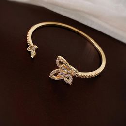Braggle vera farfalla con zircone oro vera Design alla luce della luce bracciale aperta Design semplice Temperamento Gioielli a mano versatili per le donne.