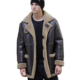 Men's Leather Faux LUHAYESA Thicken Warm Natural Sheepskin Fur Shearling Men Genuine Real Coat Winter Brown Fashion Clothing 230908