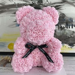 Decorative Flowers Drop 40cm Teddy Bear Of Rose Artificial PE For Women Valentines Wedding Christmas Gift Box Home Decor