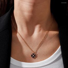 Pendant Necklaces Fashion Black Flower For Women Rose Gold Color Lucky Heart Jewelry Link Chain Choker Necklace