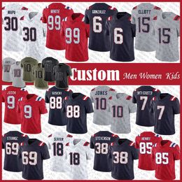 Wholesale 15 Ezekiel Elliott 6 Christian Gonzalez Football Jersey 9 Matthew Judon Mac Jones JuJu Smith Schuster Rhamondre Stevenson Cole Strange Slater