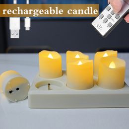 Candles USB Rechargeable LED With Flickering Flame Timer Remote Control For Home Wedding Halloween Decorative Tealight 230907