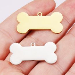 Charms 20Pcs/Lot 31*16mm Mirror Polished Stainless Steel Pet ID Tag Dog Bone Charms DIY Dog Pet Pendant Jewellery 230907