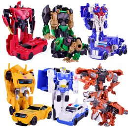 Action Toy Figures Transforming Toy Car Children 12cm Transformation Robot Kit Toys Models 2 In 1 One Step Model Deformed Car Toy for Boy Gift 230908