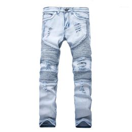 Men's Jeans Clothing Pants Slp Blue black Destroyed Mens Slim Denim Straight Biker Skinny Men Ripped Jeans1307V