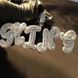 Custom Name A- Z Baguette Style Cursive Letters Pendant For Men Women Gifts Cubic Zirconia Necklace Hip Hop Jewelry282V