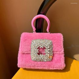 Evening Bags Fur Bucket Bag Box Purses Handbags For Women Rhinestone Clutch Purse Femme Crystal Crossbody Shoulder