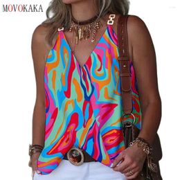 Women's Tanks MOVOKAKA Summer Print Sleeveless T Shirt For Women Sequined Fashion V-neck Streetwear Casual Tops Female Plus Size Sexy Tank