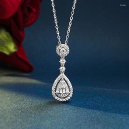 Pendants SpringLady 925 Sterling Silver Lab Sapphire High Carbon Diamond Gemstone Water Drop Women Necklace Pendant Jewelry